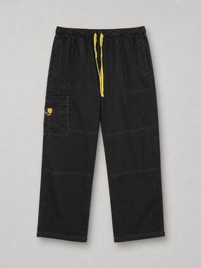 Men's Black Cargo Pants with Yellow Drawcord